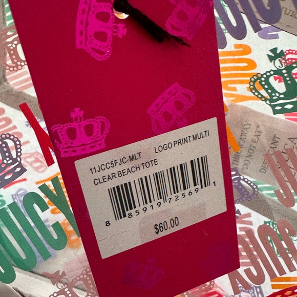 NWT JUICY by JUICY COUTURE Clear Logo Print Beach Tote Bag Purse Y2k - Picture 5 of 8